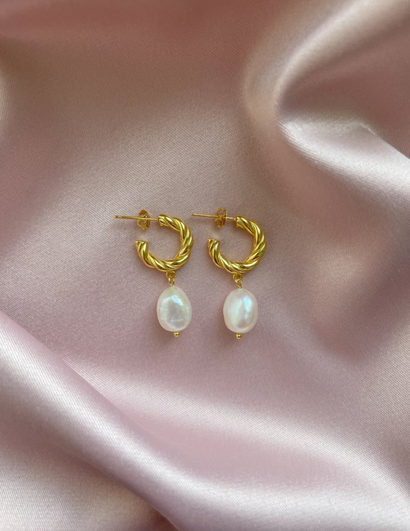 Gold Pearl Hoop earrings