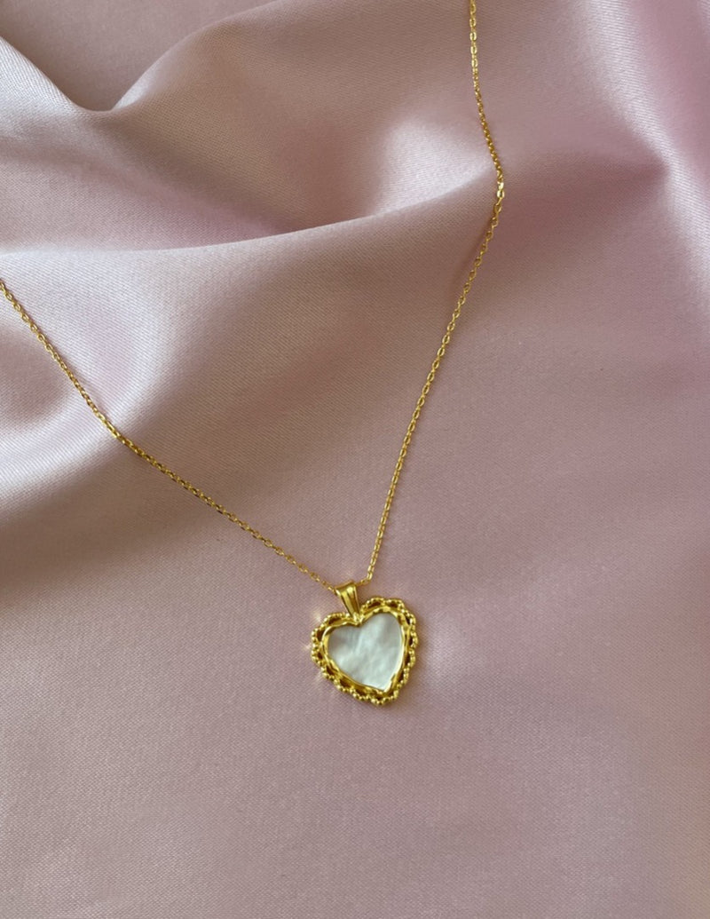 pearl heart gold necklace