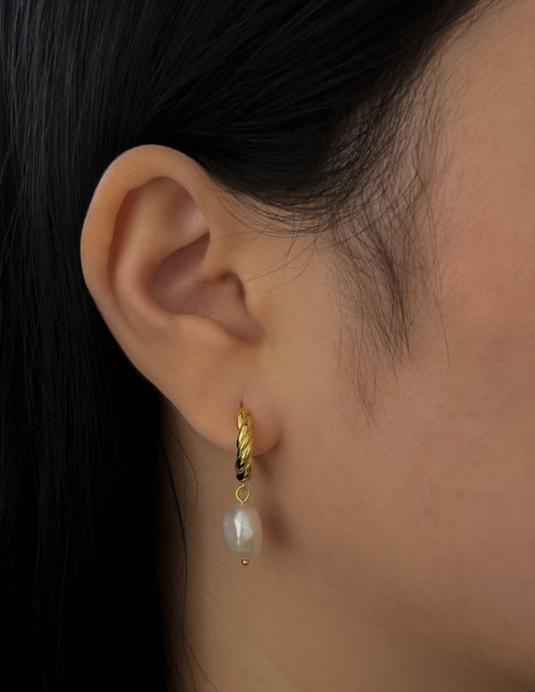 gold pearl hoop earrings